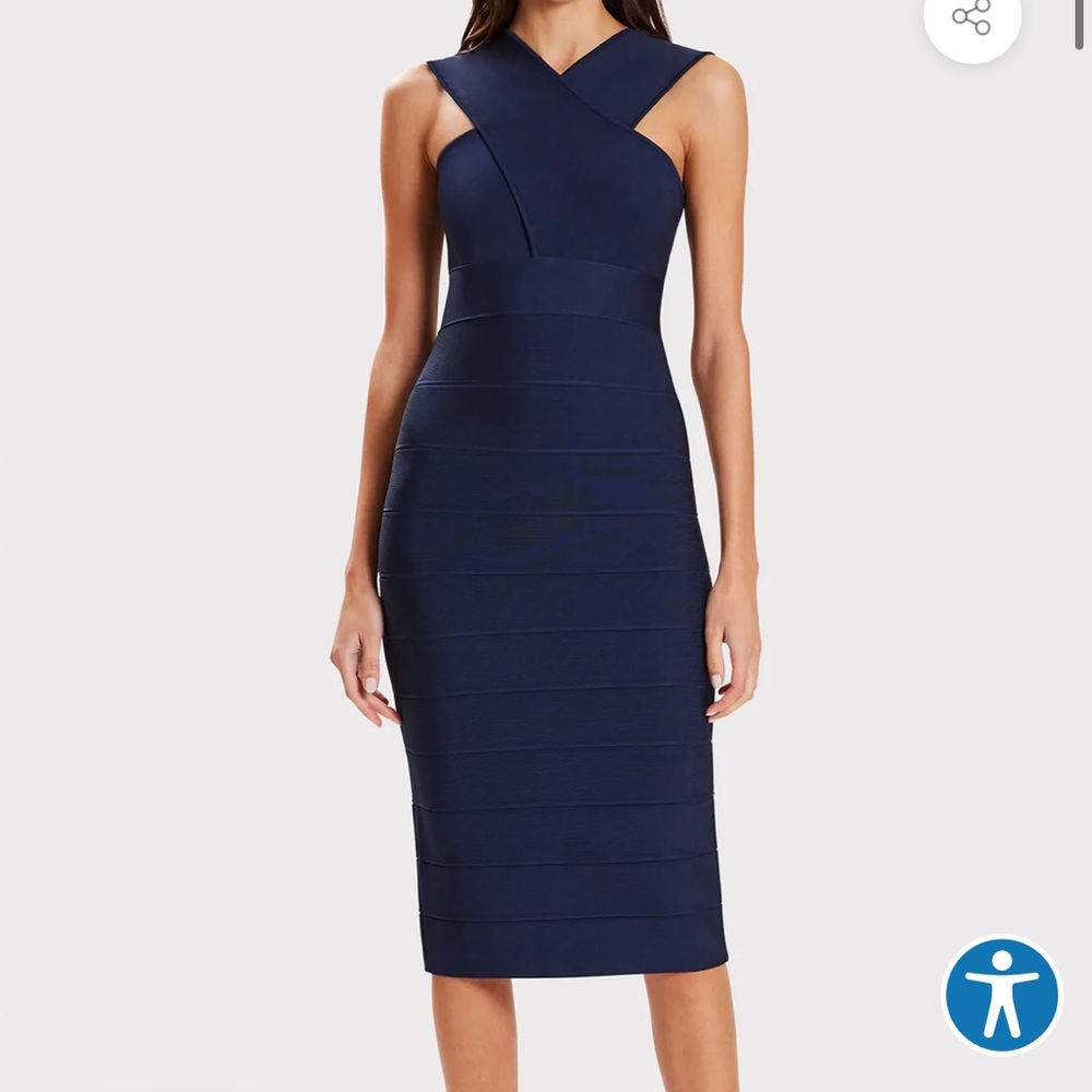 Herve Leger DRAPED CROSS NECK MIDI DRESS Size Small
